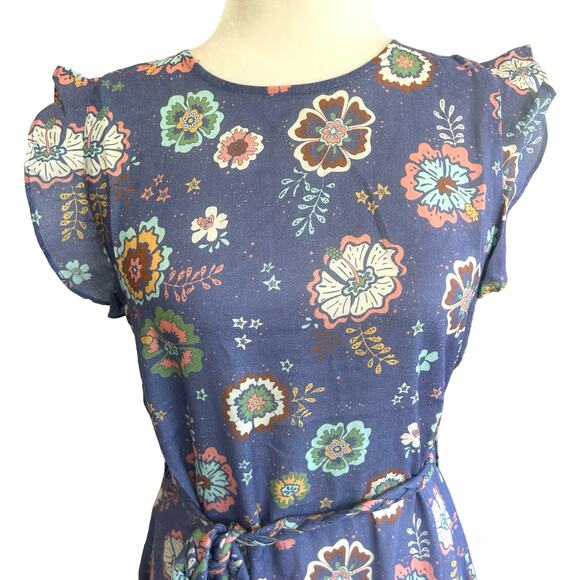 Marine Layer Laney Dress Women Small Blue Purple Marlin Hibiscus Floral Mini NWT - Picture 5 of 16